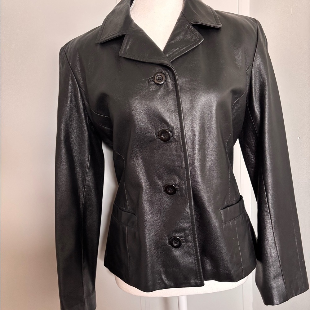Danier Black Leather Jacket Fitted Blazer Style - Picture 4 of 14